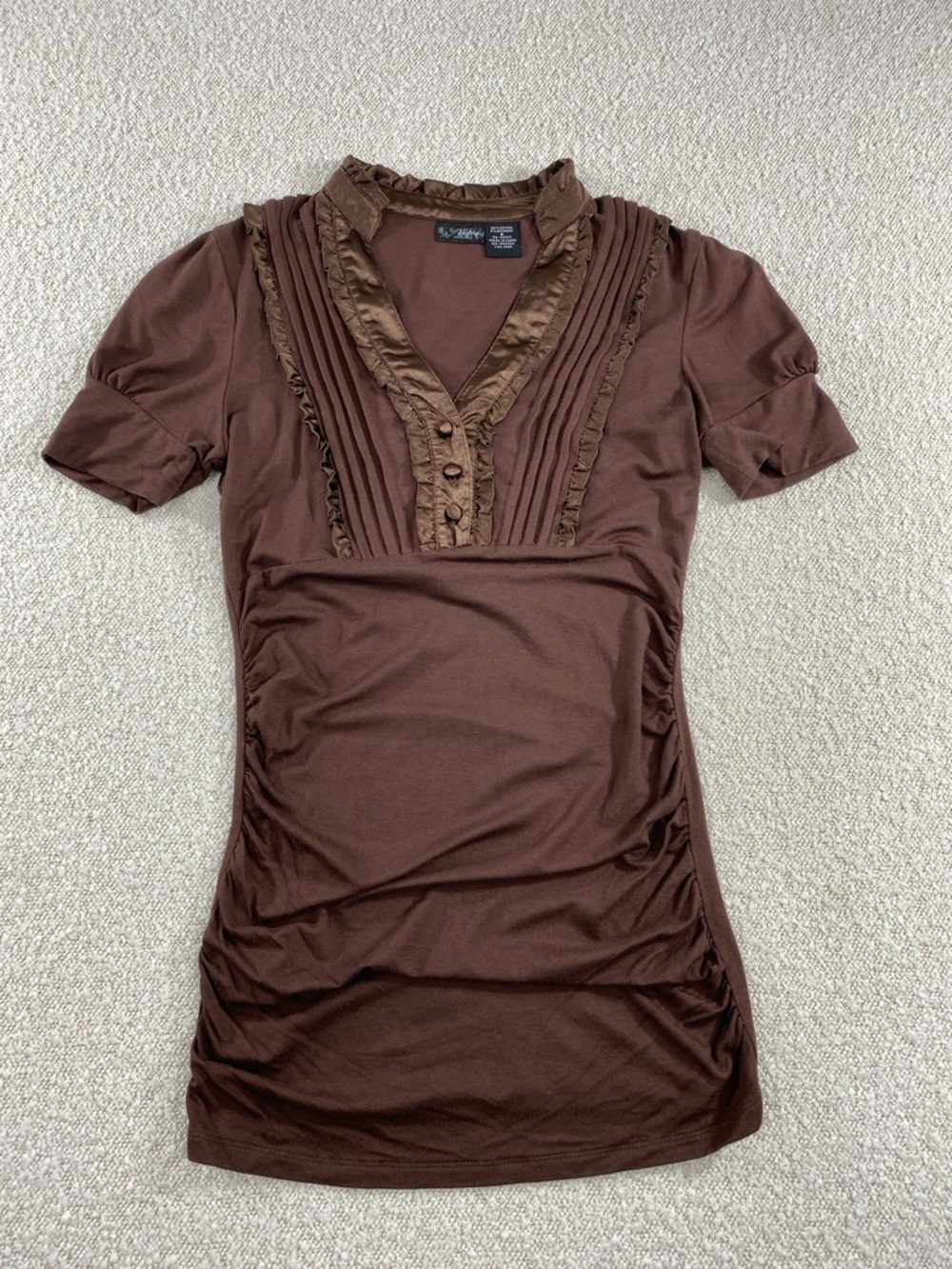 Daytrip Brown Ruffle-Trim V-Neck Tunic